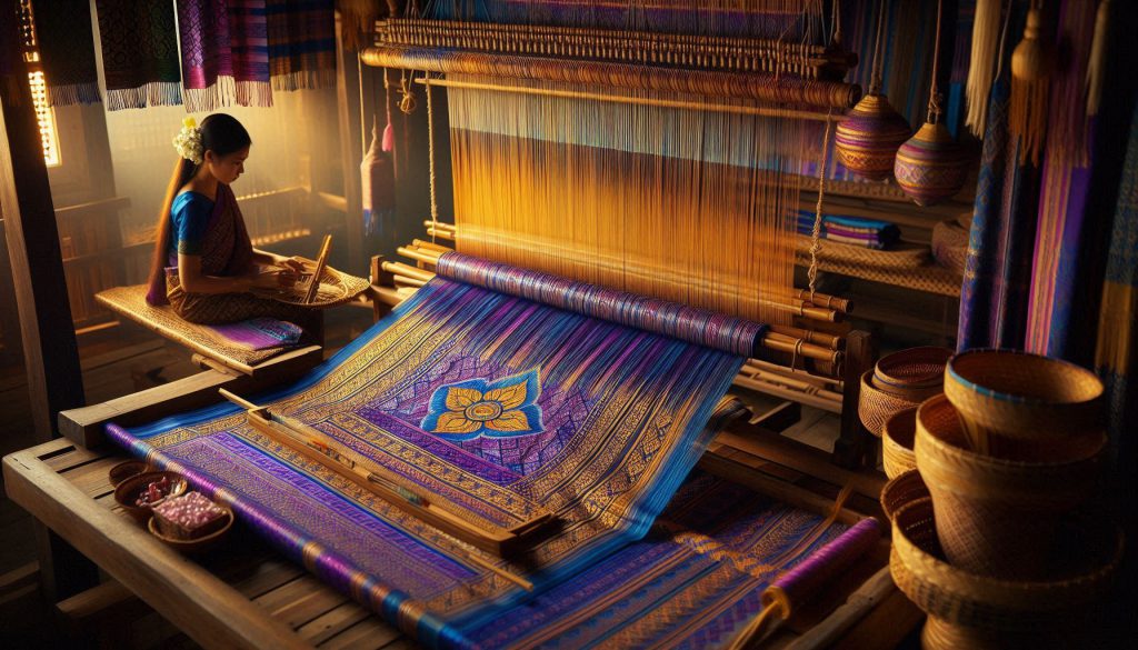 weaving machine, loom, หูก, กี่, เครื่องทอผ้า, ทอผ้า, ผ้าไหม, ผ้าไทย, AI วาดภาพ, ทอผ้าไทย, ผ้าไหมไทย, ผ้าไหมสีทอง, ทอผ้าไหม, 